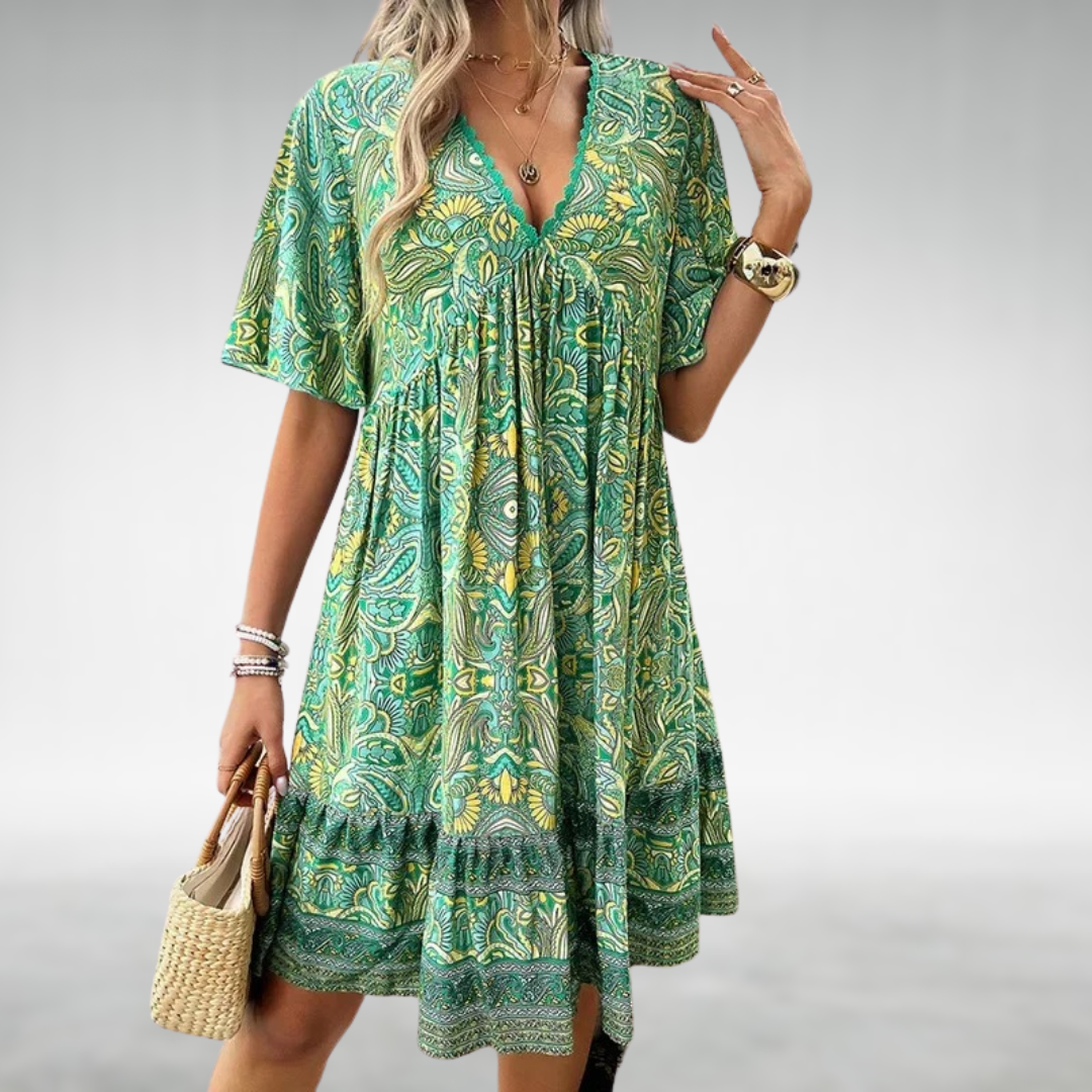 Caron | Bohemian Tiered V-Neck Women's Summer Dress