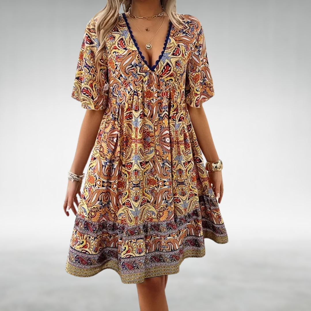 Caron | Bohemian Tiered V-Neck Women's Summer Dress