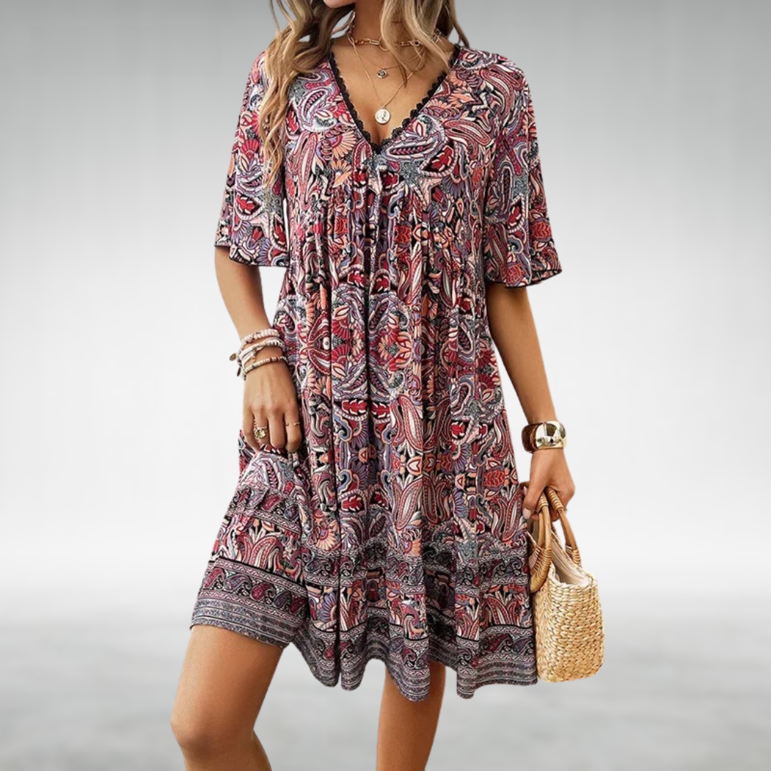 Caron | Bohemian Tiered V-Neck Women's Summer Dress