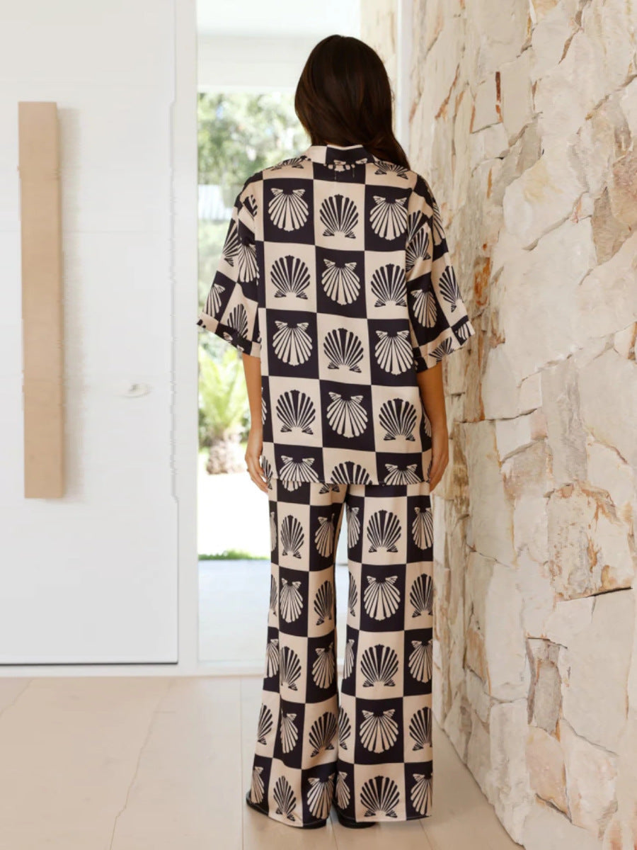 Sindy | Women's Checkerboard Shell Print Pajama Set
