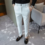 Jordyn Pinstripe Linen Blend Trousers | Men's Classic Fit