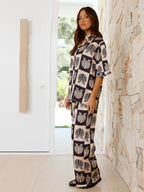 Sindy | Women's Checkerboard Shell Print Pajama Set