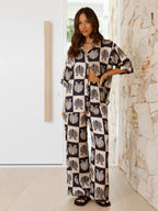 Sindy | Women's Checkerboard Shell Print Pajama Set