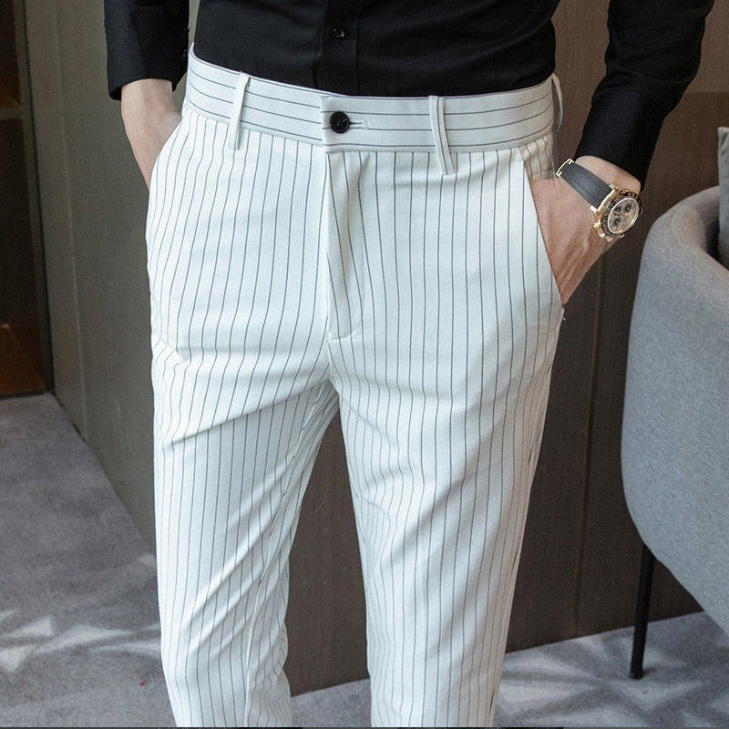 Jordyn Pinstripe Linen Blend Trousers | Men's Classic Fit