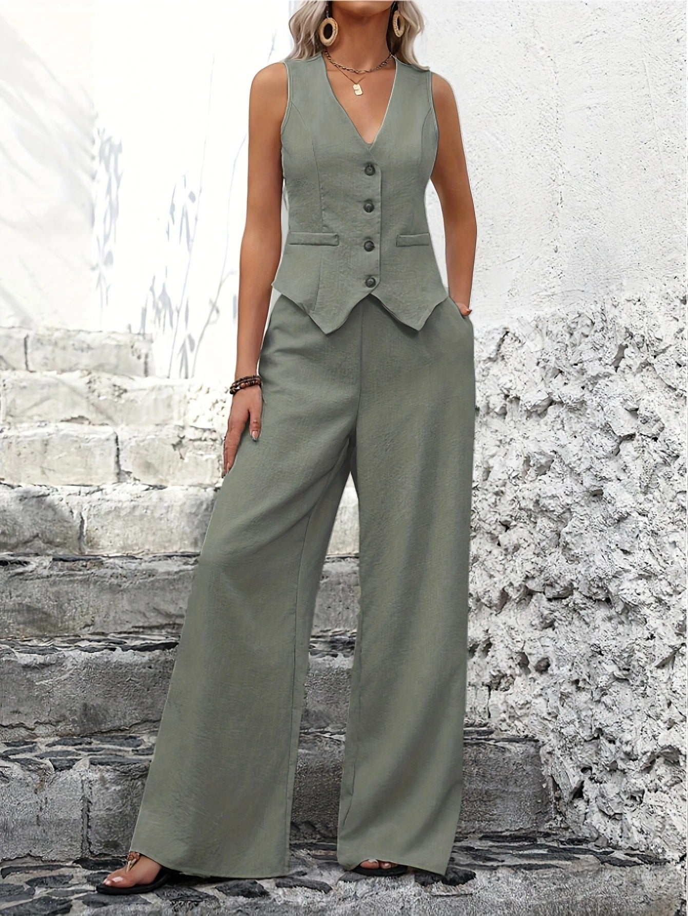 Lilyann | Women's Vest & Wide-Leg Trousers Set