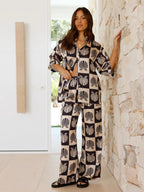 Sindy | Women's Checkerboard Shell Print Pajama Set
