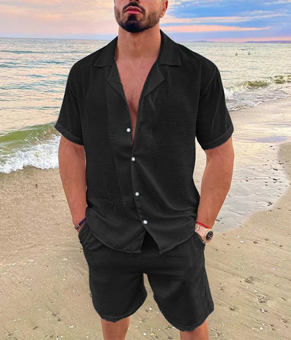 Antoni Men's Linen Blend Two-Piece Set | Camp Collar Shirt & Shorts