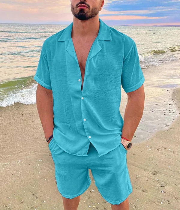 Antoni Men's Linen Blend Two-Piece Set | Camp Collar Shirt & Shorts
