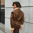 Elliana | Women's Faux Leather Shearling Aviator Jacket