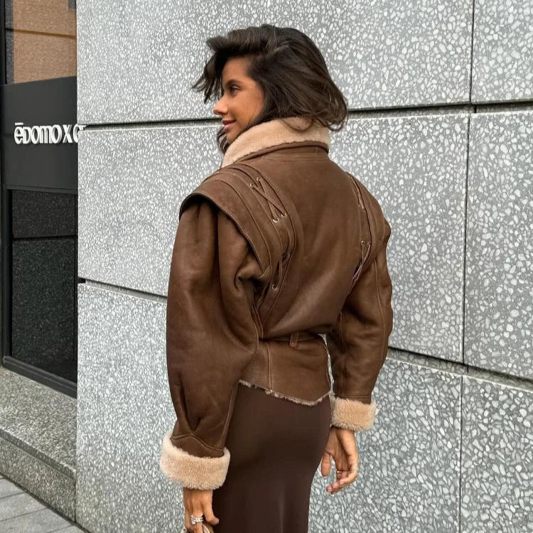 Elliana | Women's Faux Leather Shearling Aviator Jacket