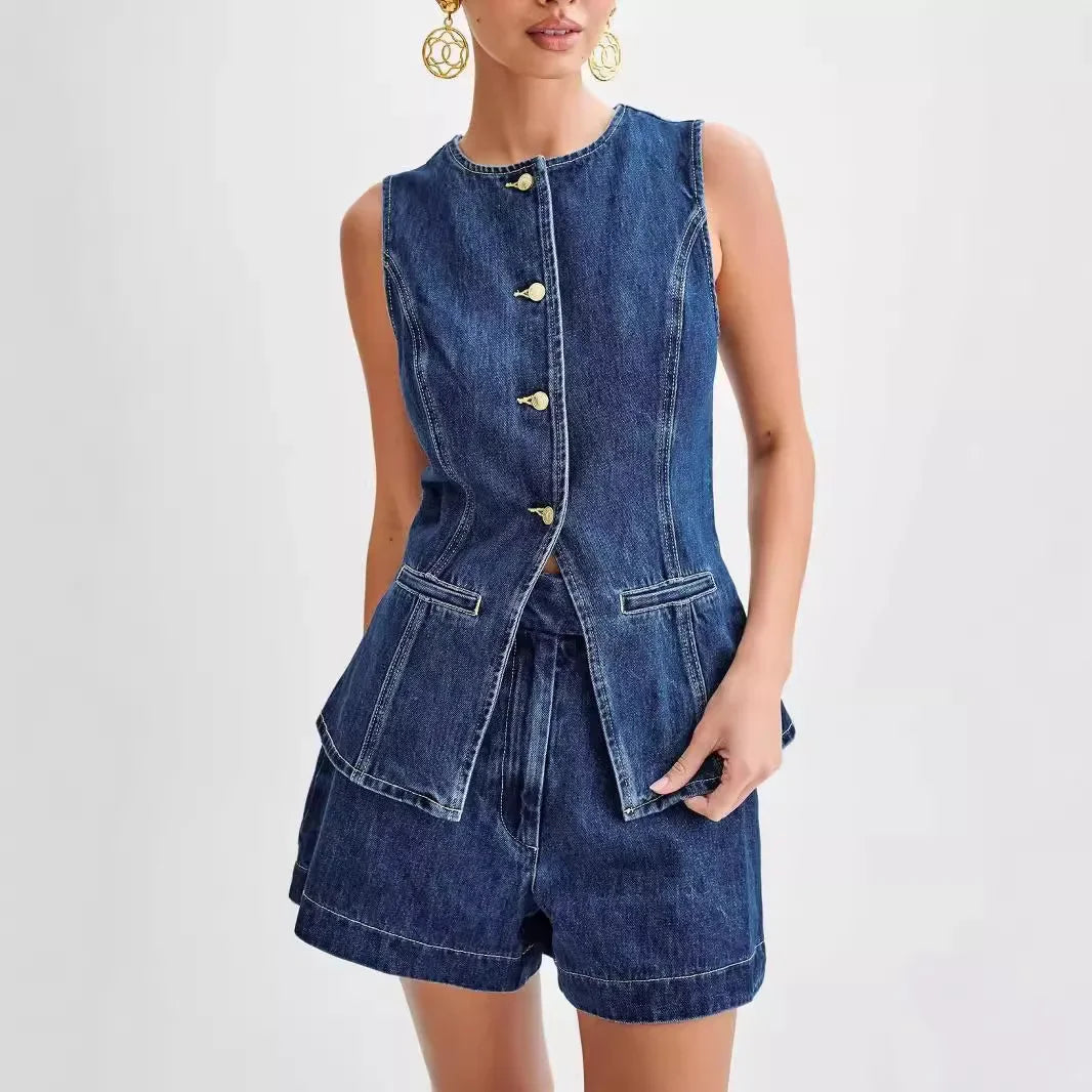 Keira | Women's Denim Vest and Shorts Set
