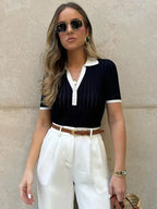 Nautica | Stylish Women's Ribbed Knit Polo Shirt