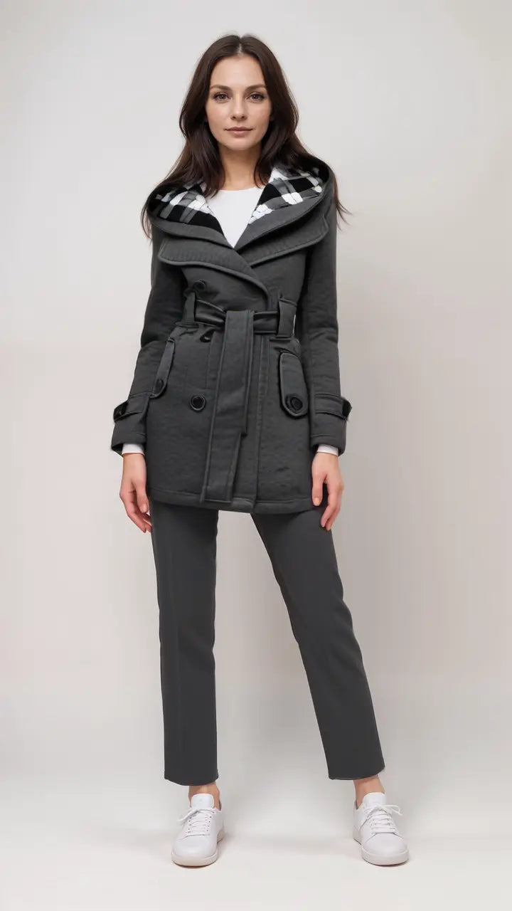 Donald Plaid-Lined Hooded Trench Coat for Women