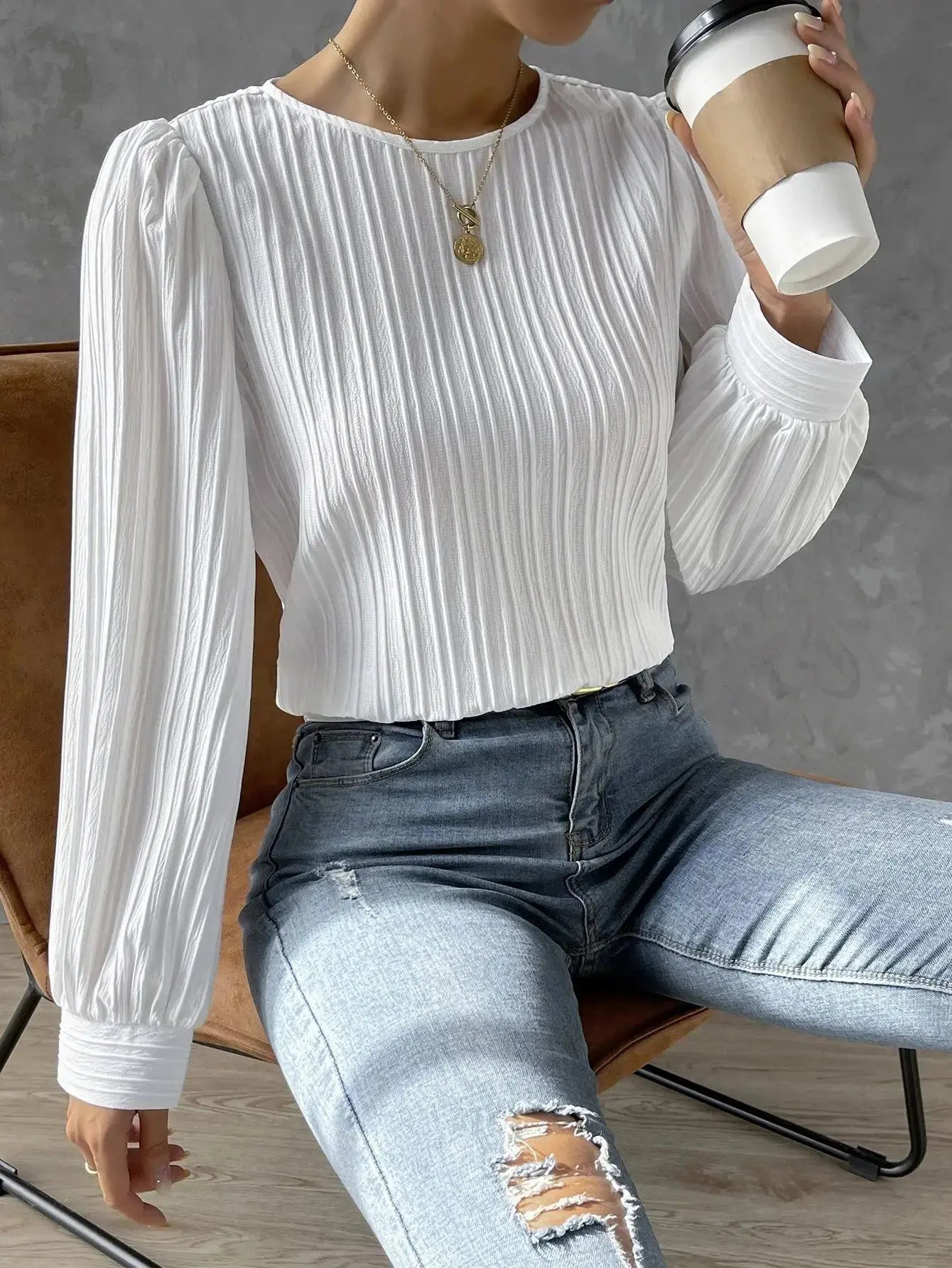 Nya | Women's Elegant Pleated Long Sleeve Top