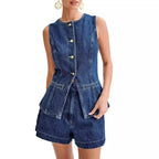Keira | Women's Denim Vest and Shorts Set