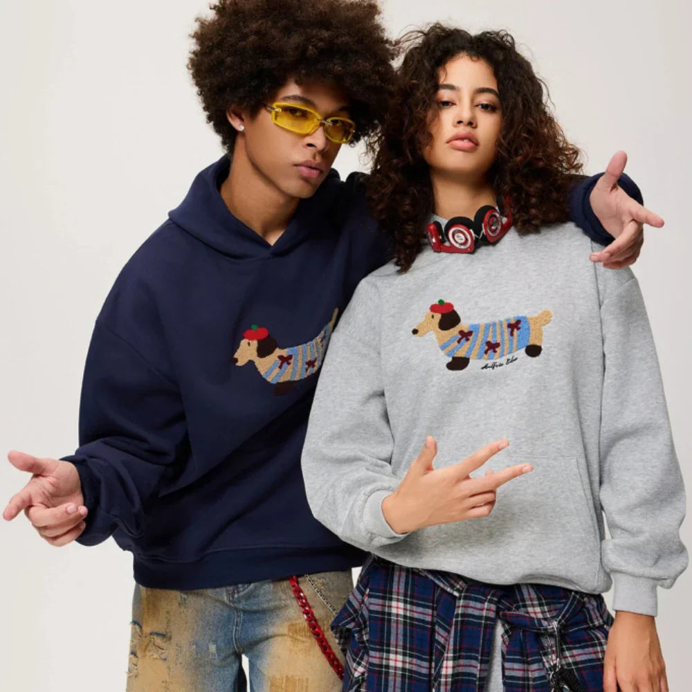 Ellis | Unisex Dachshund Embroidered Oversized Hoodie