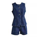Keira | Women's Denim Vest and Shorts Set