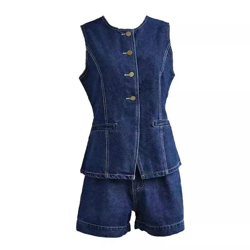 Keira | Women's Denim Vest and Shorts Set