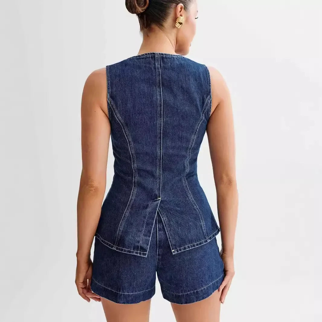 Keira | Women's Denim Vest and Shorts Set