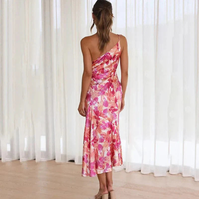 Shanon | Women's Elegant One-Shoulder Floral Midi Dress
