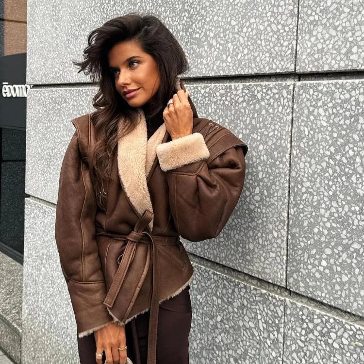 Elliana | Women's Faux Leather Shearling Aviator Jacket