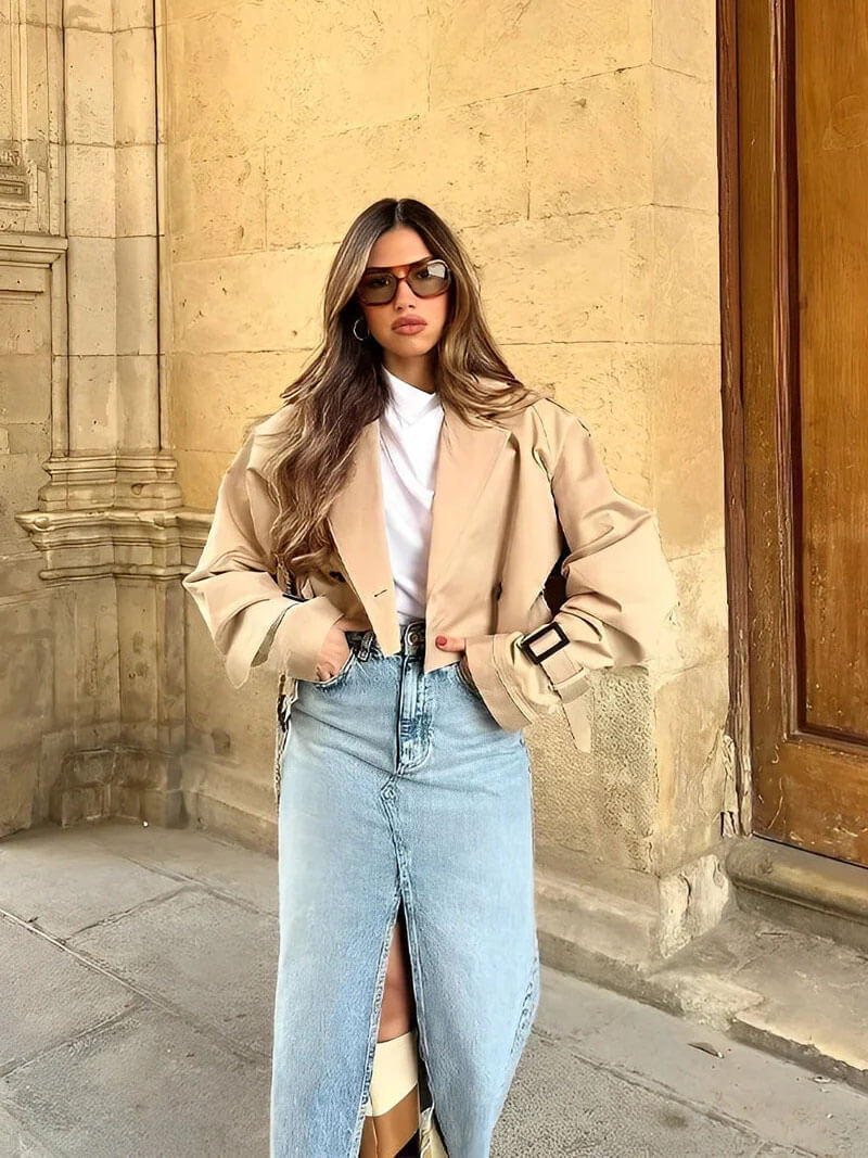 Medina Cropped Double-Breasted Trench Coat for Women