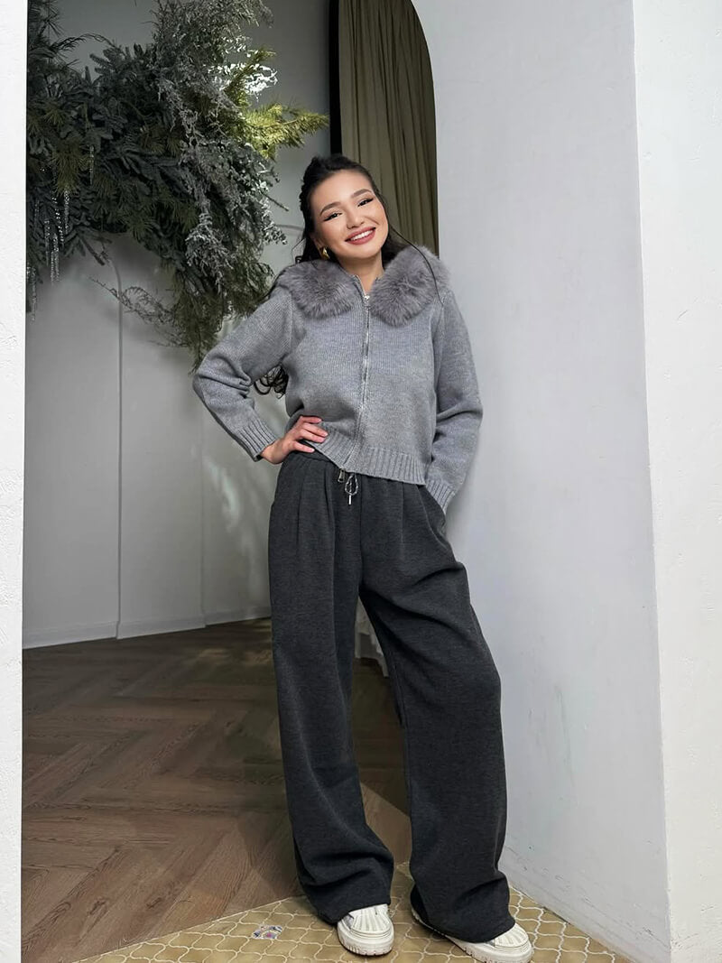 Maia Faux Fur Trim Hooded Cardigan | Cozy Women's Knitwear