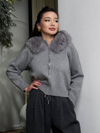 Maia Faux Fur Trim Hooded Cardigan | Cozy Women's Knitwear