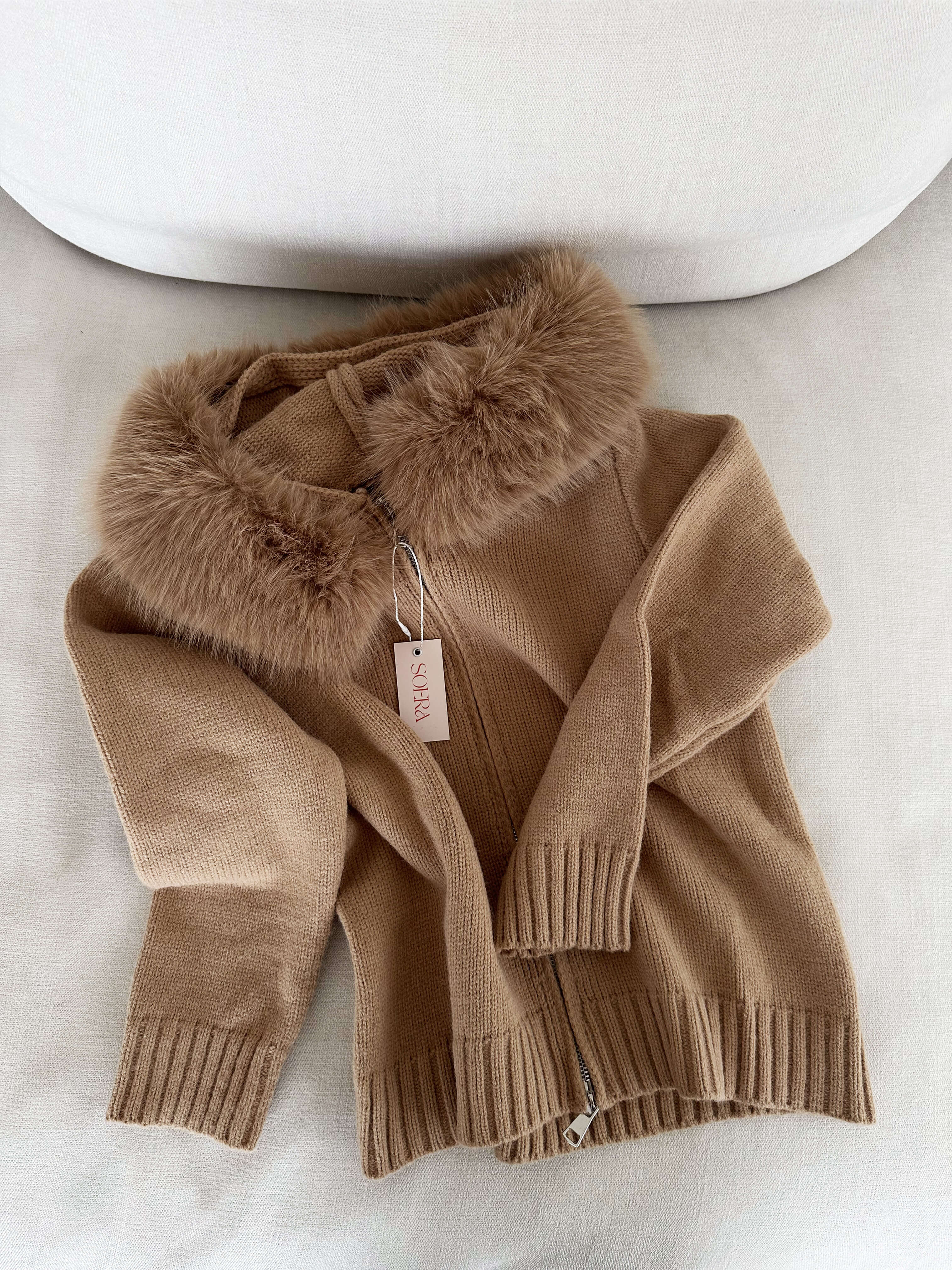 Maia Faux Fur Trim Hooded Cardigan | Cozy Women's Knitwear