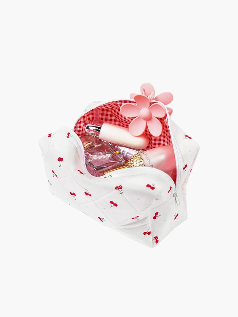 Marilynn | Charming Cherry Print Quilted Cosmetic Bag for Women