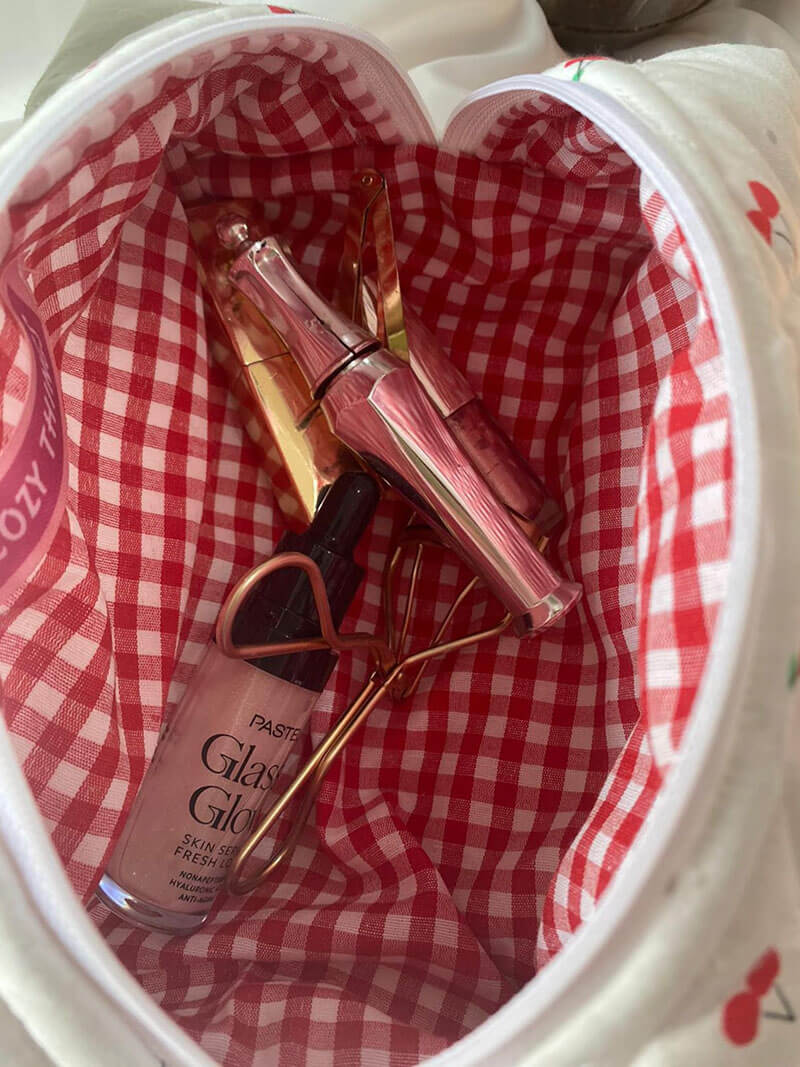 Marilynn | Charming Cherry Print Quilted Cosmetic Bag for Women