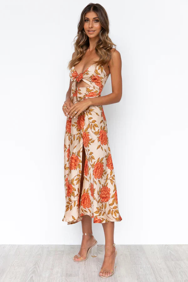 Daleyza | Elegant Floral Satin Women's Midi Dress