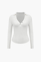 Chelsi | Women's Ribbed Long Sleeve Polo Shirt with V-Neck
