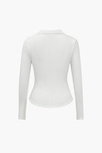 Chelsi | Women's Ribbed Long Sleeve Polo Shirt with V-Neck