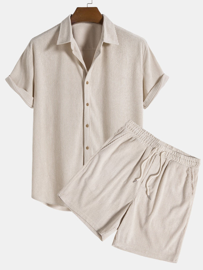 Nasser Ribbed Knit Resort Wear Set | Men's Polo Shirt & Shorts