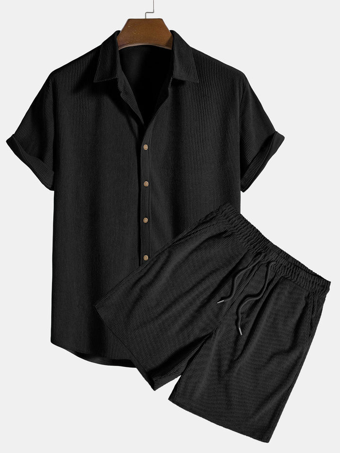 Nasser Ribbed Knit Resort Wear Set | Men's Polo Shirt & Shorts