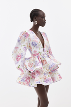 Ashlie | Women's Floral Puff Sleeve Ruffle Mini Dress