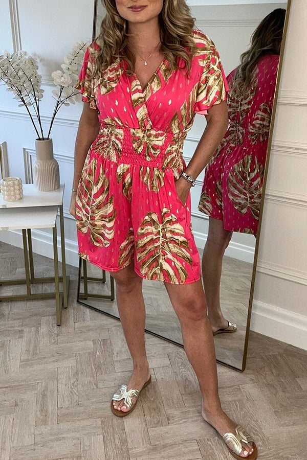 Indy Tropical Leaf Shirred Waist Dress | Women's Summer Style