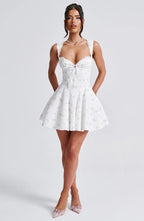 Aysha | Women's Floral Print Lace Trim Mini Dress