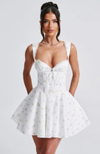 Aysha | Women's Floral Print Lace Trim Mini Dress