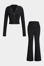 Holly | Chic Women's Ribbed Knit Set with Hoodie & Flared Pants