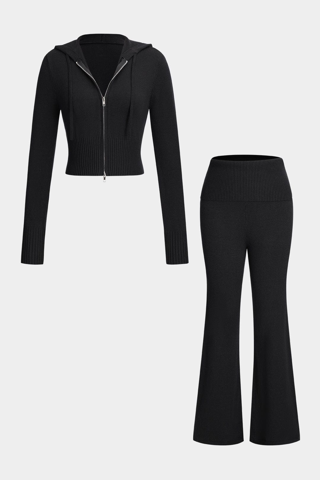 Holly | Chic Women's Ribbed Knit Set with Hoodie & Flared Pants