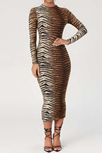 Lacey | Women's Long Sleeve Leopard Print Midi Dress