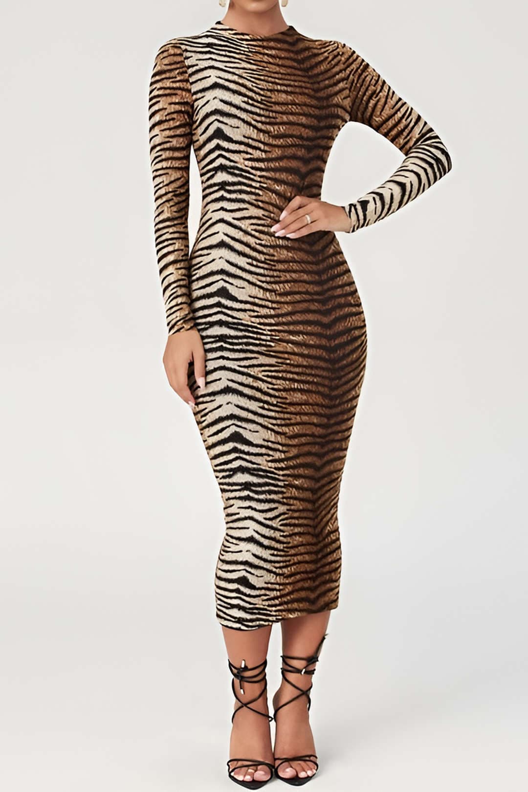 Lacey | Women's Long Sleeve Leopard Print Midi Dress