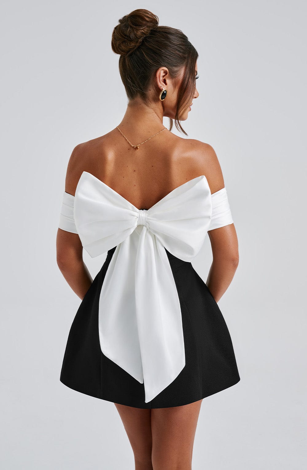 Jamilah Off-Shoulder Mini Dress with Oversized Satin Bow