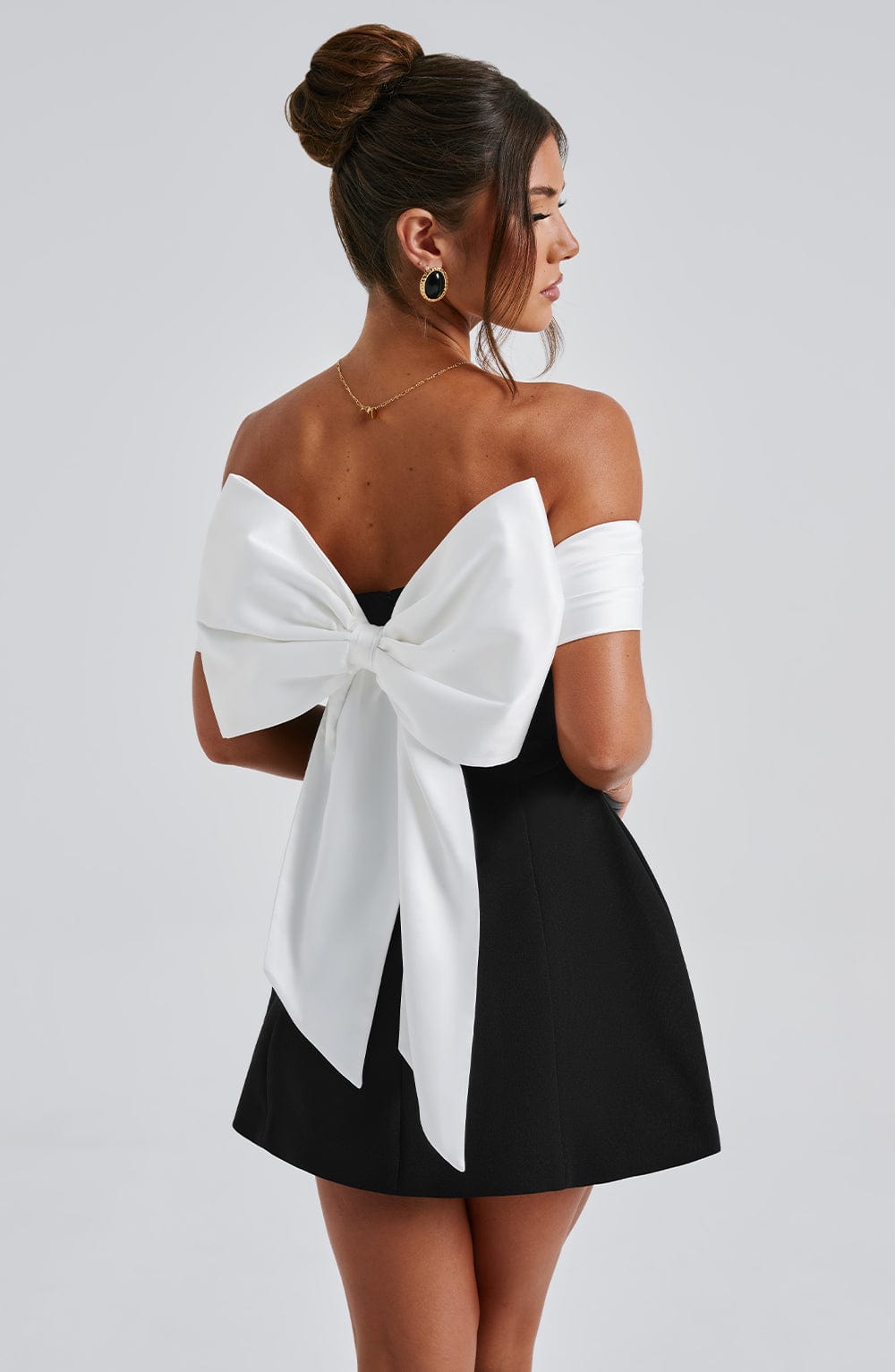 Jamilah Off-Shoulder Mini Dress with Oversized Satin Bow