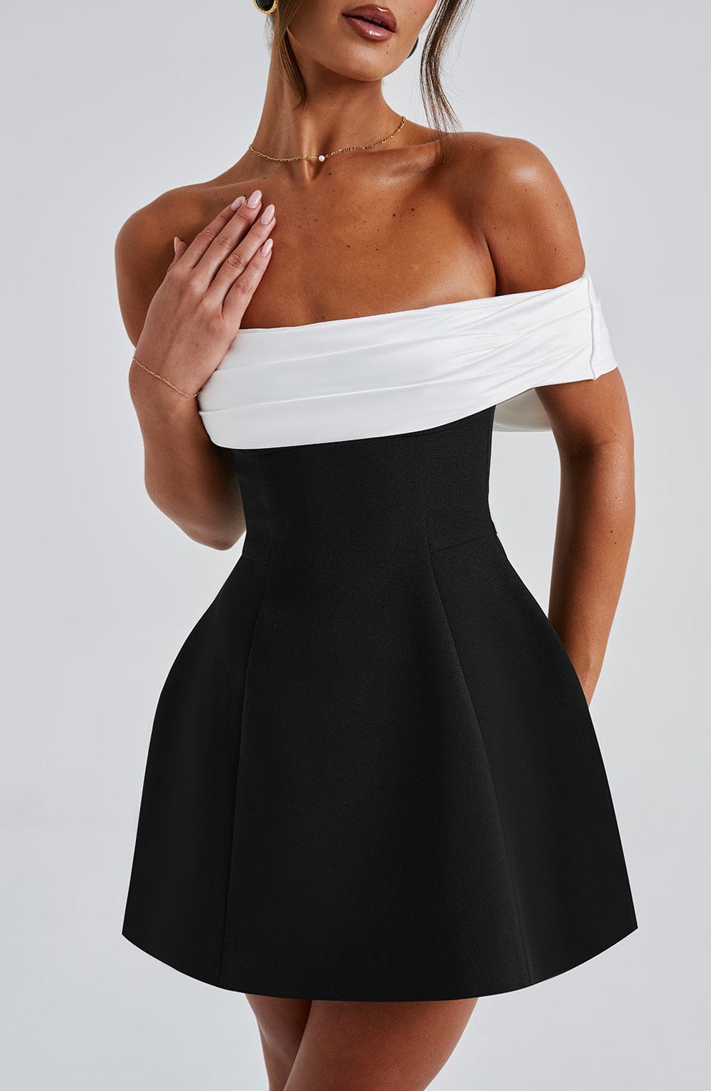 Jamilah Off-Shoulder Mini Dress with Oversized Satin Bow
