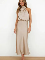 Vonda | Women's Elegant Satin Midi Dress