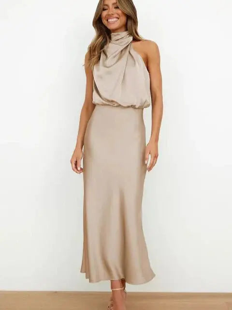 Vonda | Women's Elegant Satin Midi Dress