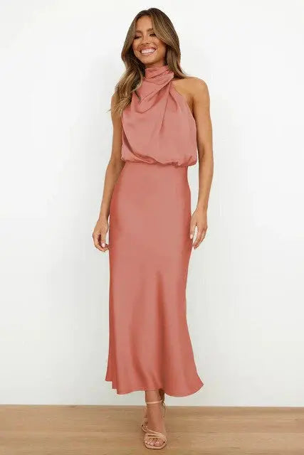 Vonda | Women's Elegant Satin Midi Dress